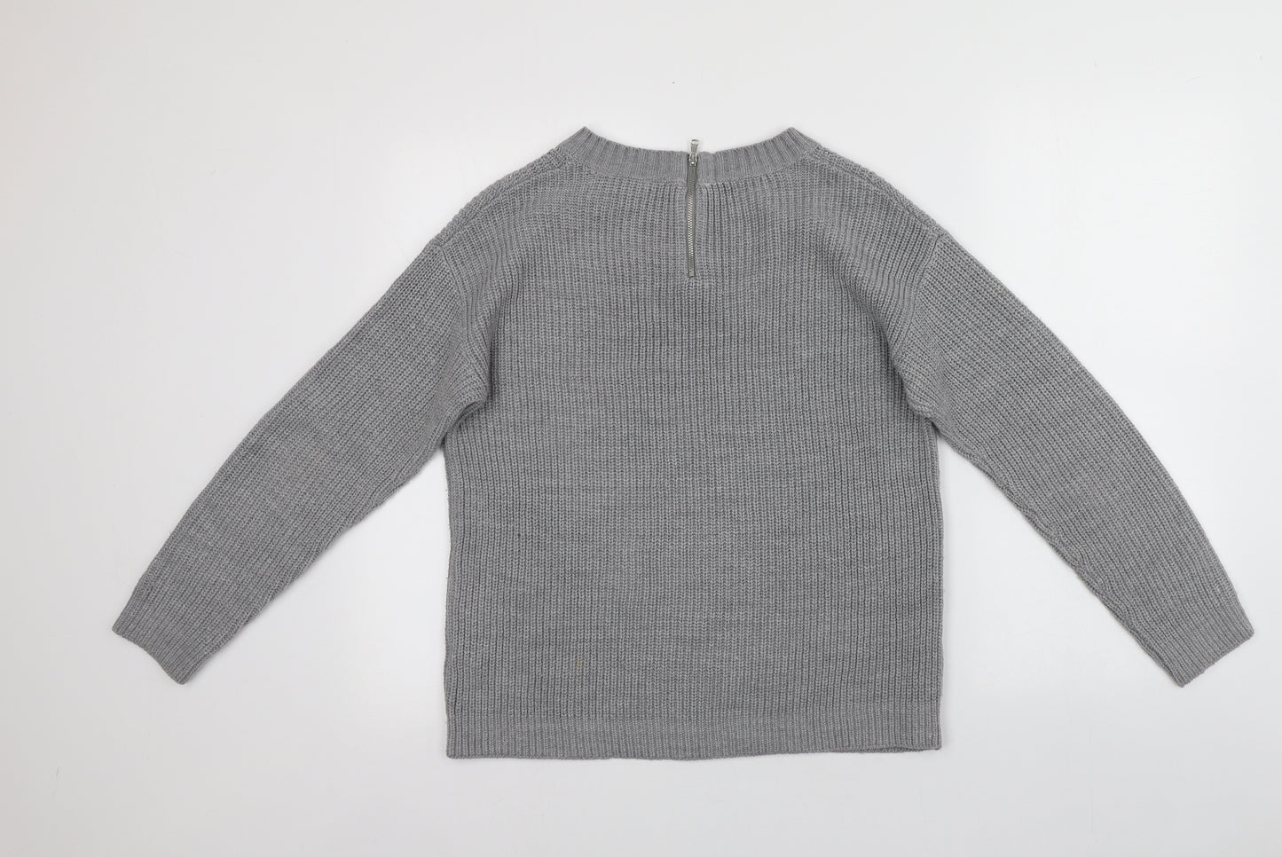 Preworn Womens Grey Round Neck  Acrylic Pullover Jumper Size 12