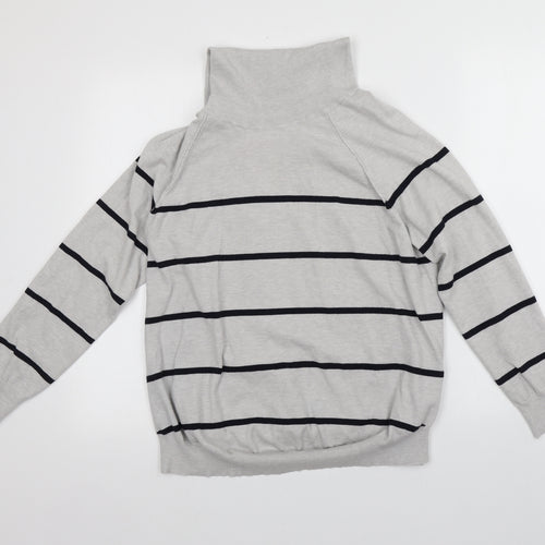 M&Co Womens Grey Roll Neck Striped Viscose Pullover Jumper Size 16