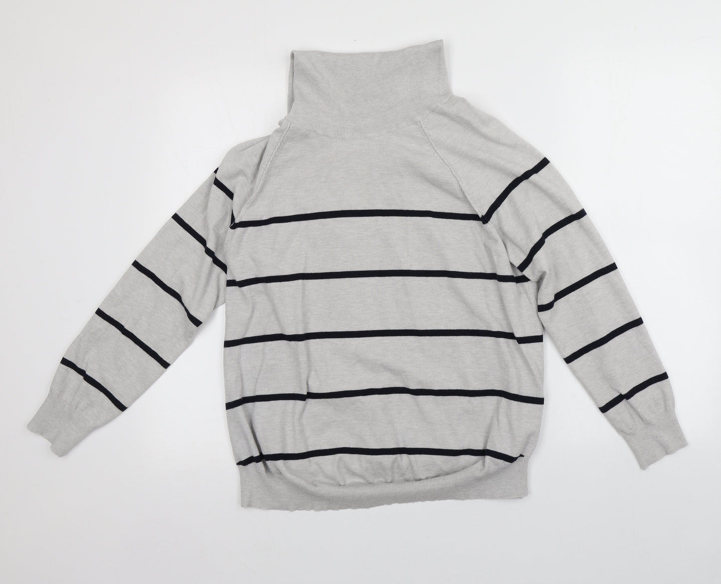 M&Co Womens Grey Roll Neck Striped Viscose Pullover Jumper Size 16