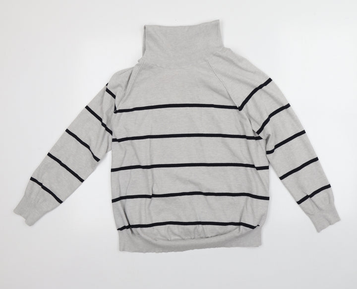 M&Co Womens Grey Roll Neck Striped Viscose Pullover Jumper Size 16