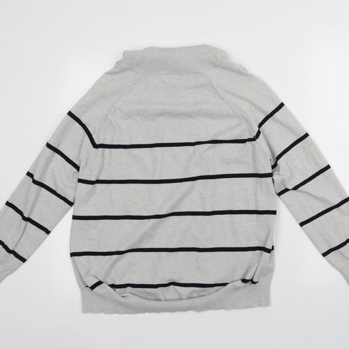 M&Co Womens Grey Roll Neck Striped Viscose Pullover Jumper Size 16