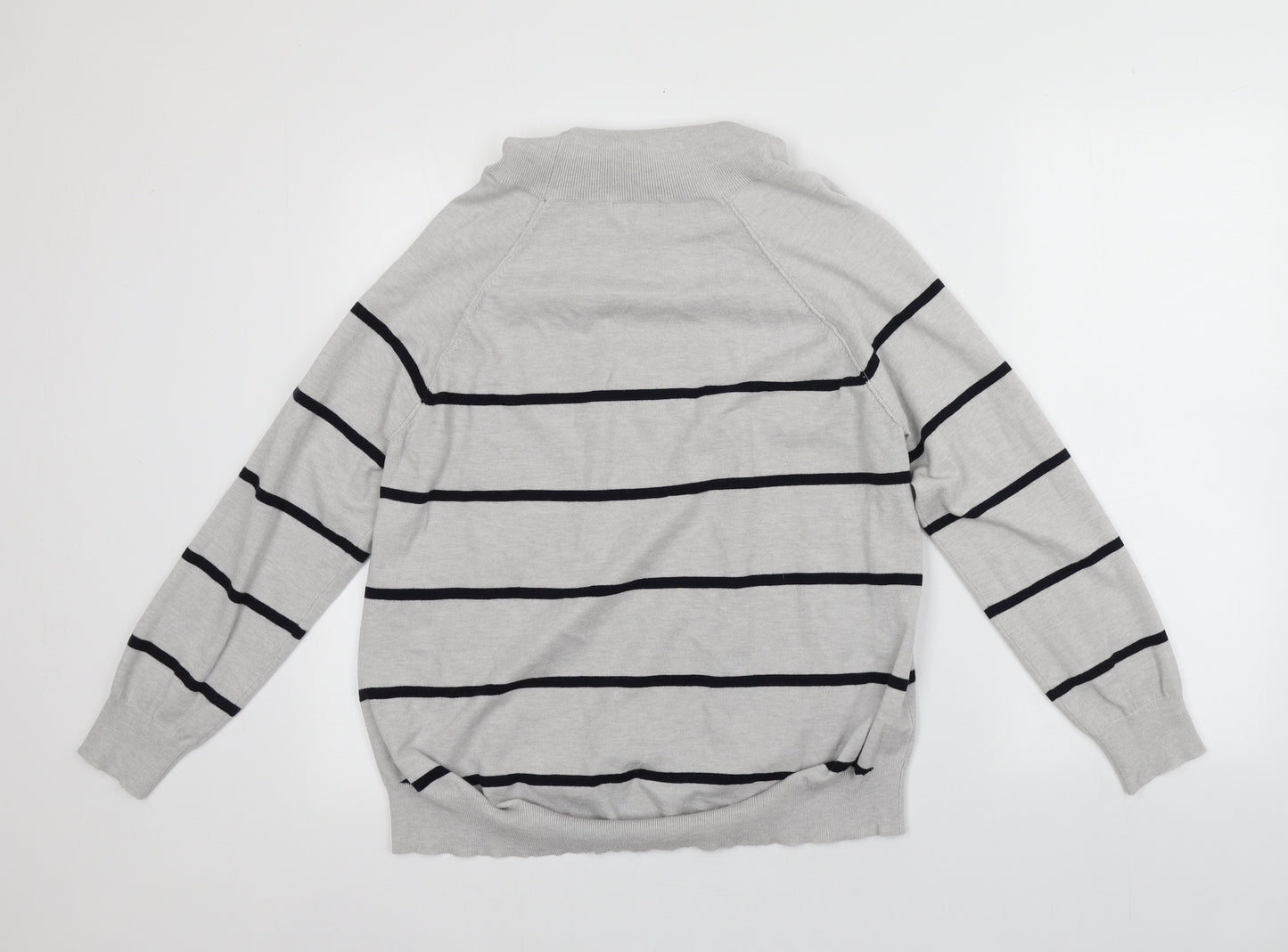 M&Co Womens Grey Roll Neck Striped Viscose Pullover Jumper Size 16