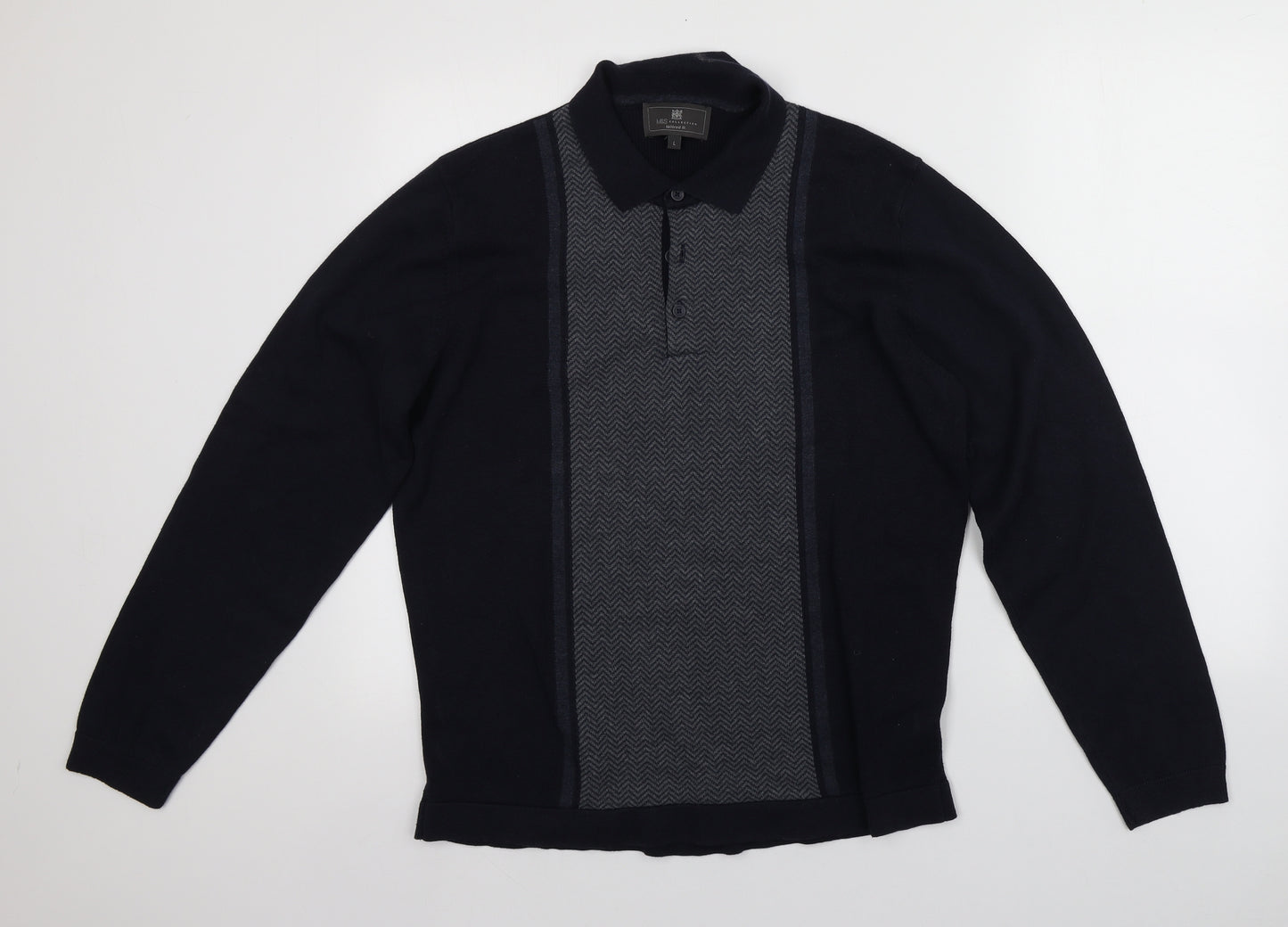 Marks and Spencer Mens Blue Collared  Cotton Pullover Jumper Size L