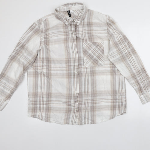 Divided Womens Multicoloured Plaid Cotton Basic Button-Up Size L Collared