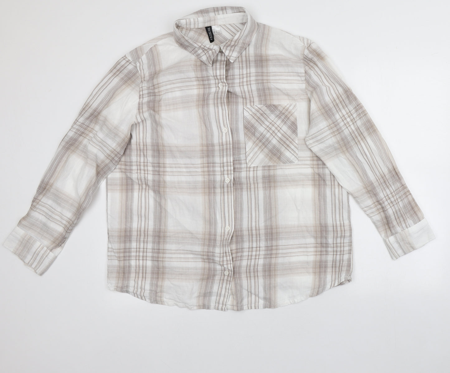 Divided Womens Multicoloured Plaid Cotton Basic Button-Up Size L Collared