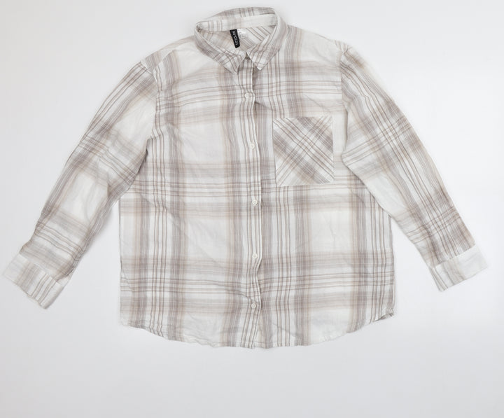 Divided Womens Multicoloured Plaid Cotton Basic Button-Up Size L Collared