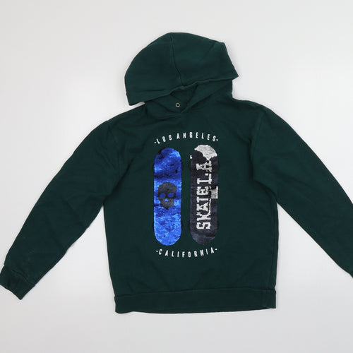 H&M Girls Green  Cotton Pullover Hoodie Size 12-13 Years