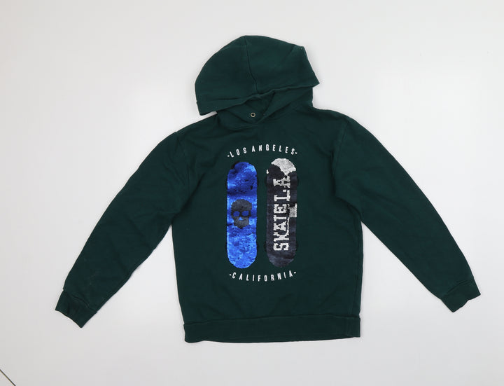 H&M Girls Green Cotton Pullover Hoodie Size 12-13 Years