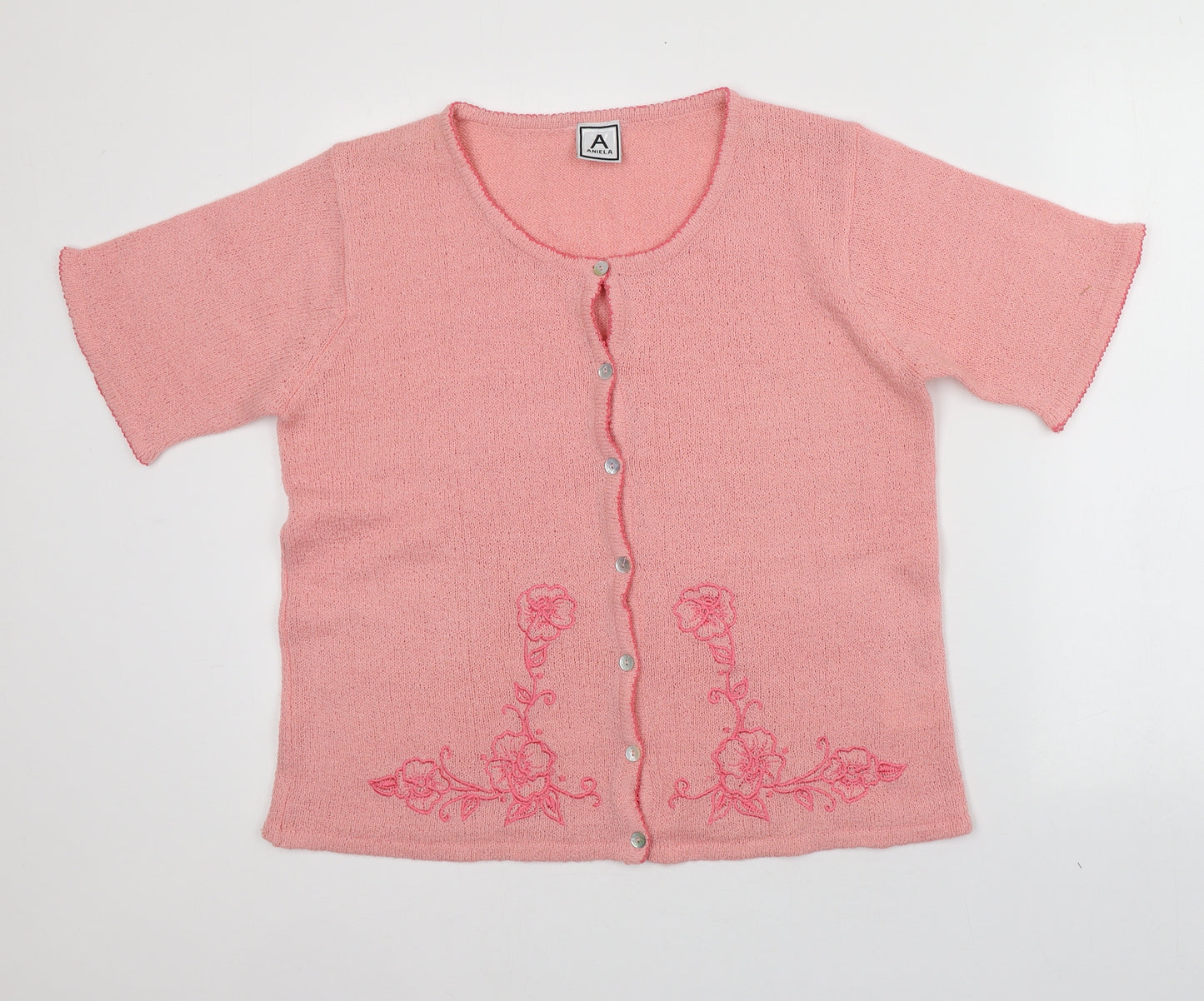Aniela Womens Pink Round Neck  Acrylic Cardigan Jumper Size L