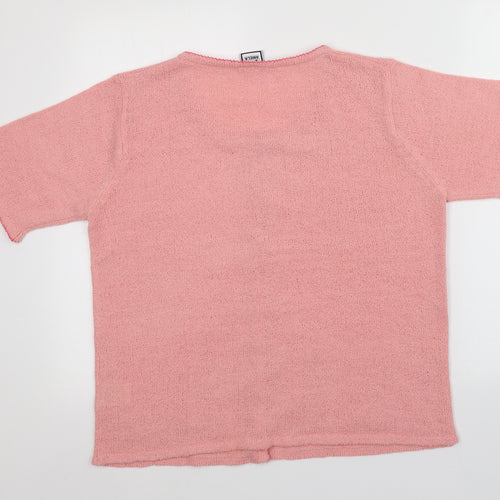 Aniela Womens Pink Round Neck  Acrylic Cardigan Jumper Size L