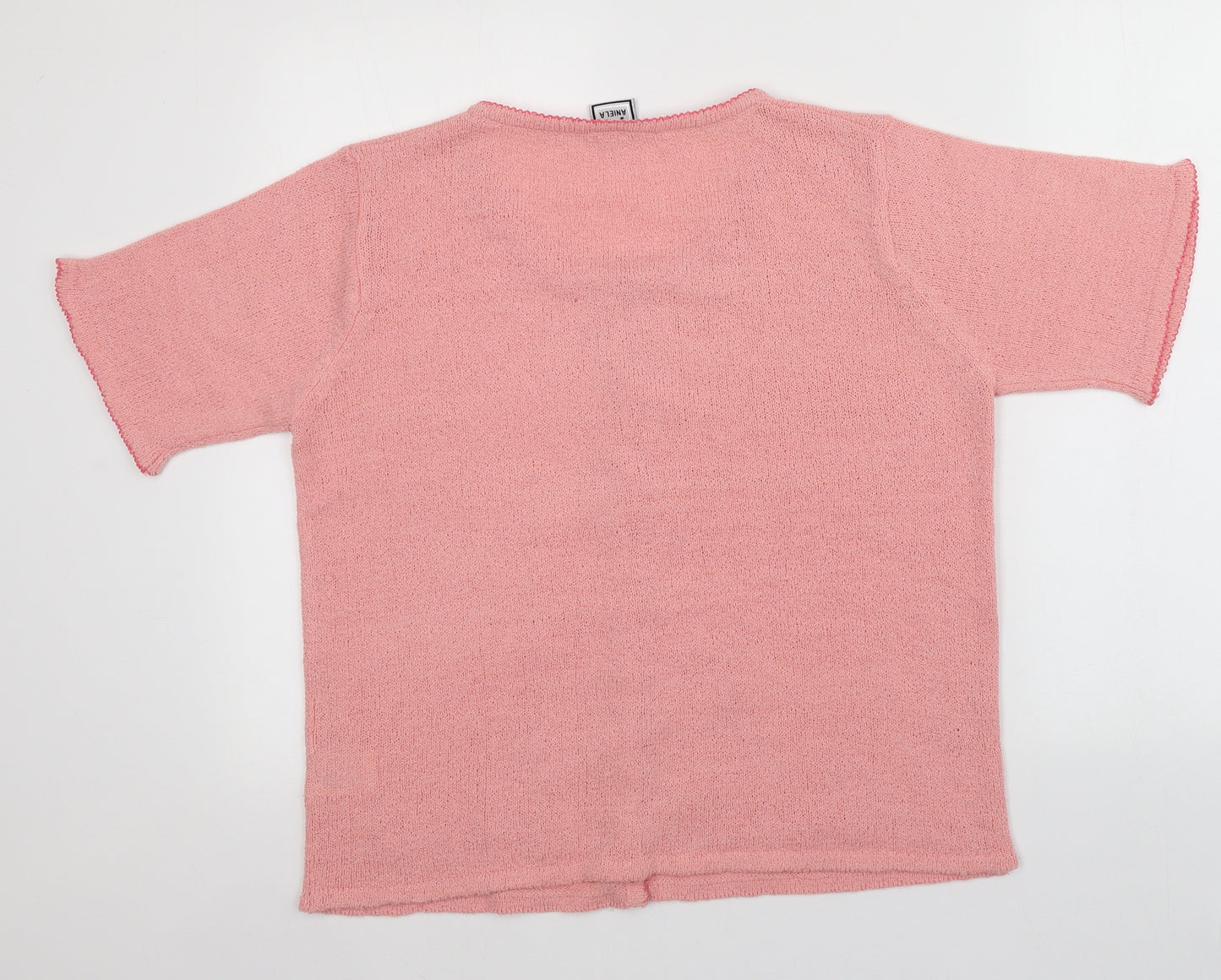 Aniela Womens Pink Round Neck  Acrylic Cardigan Jumper Size L
