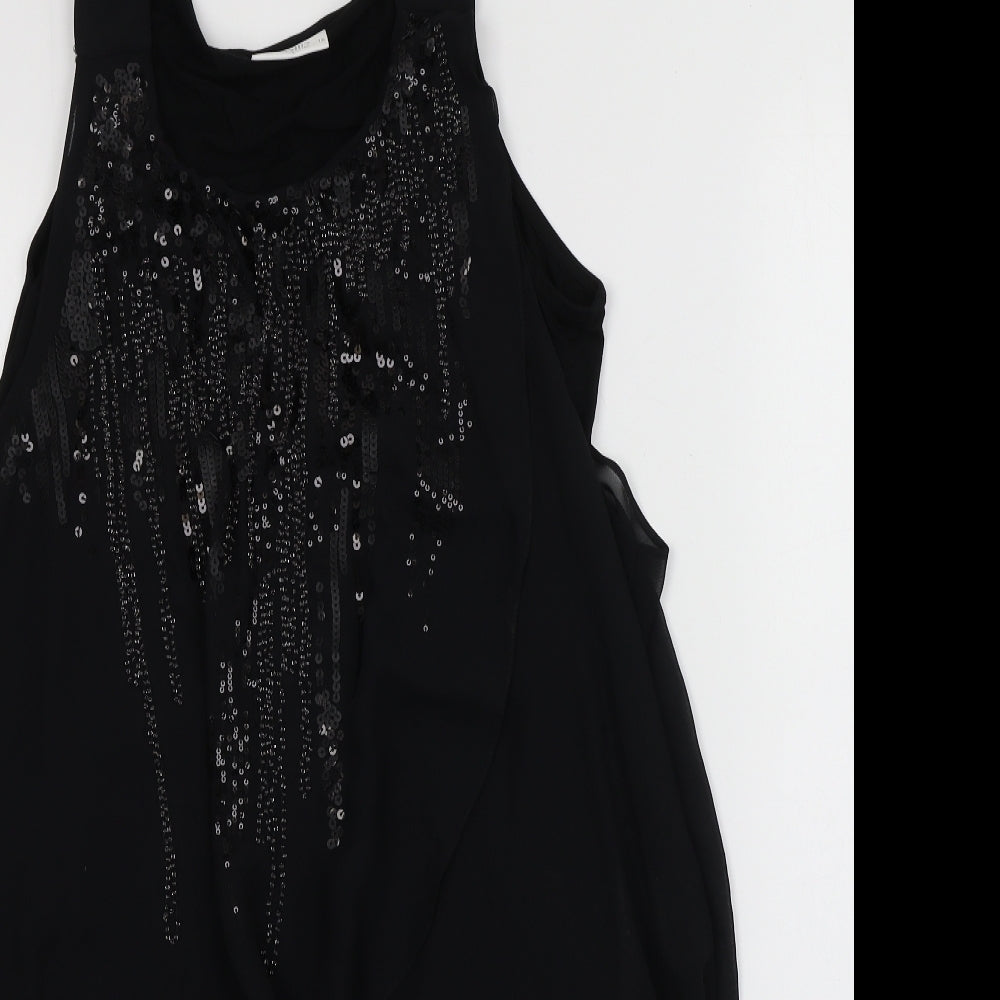 Wallis Womens Black  Polyester Basic Blouse Size 16 Scoop Neck