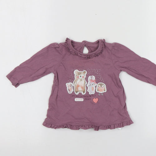 George Girls Purple  Cotton Basic T-Shirt Size 3-6 Months Round Neck  - animal design