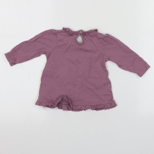 George Girls Purple  Cotton Basic T-Shirt Size 3-6 Months Round Neck  - animal design