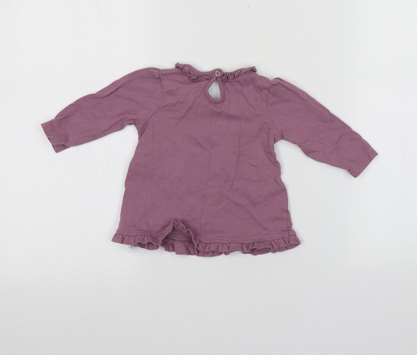 George Girls Purple  Cotton Basic T-Shirt Size 3-6 Months Round Neck  - animal design