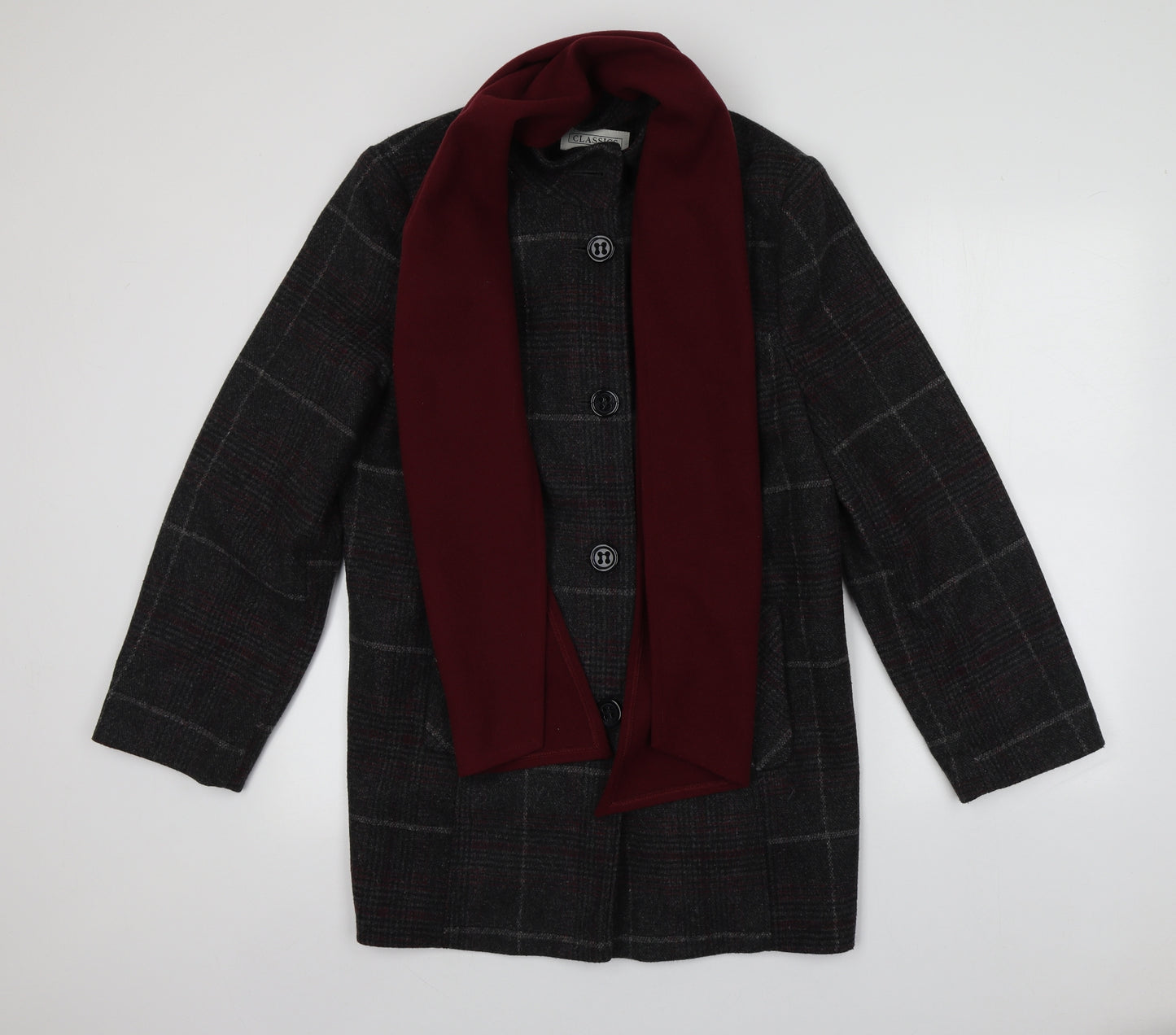 BHS Womens Black Plaid  Pea Coat Coat Size 16