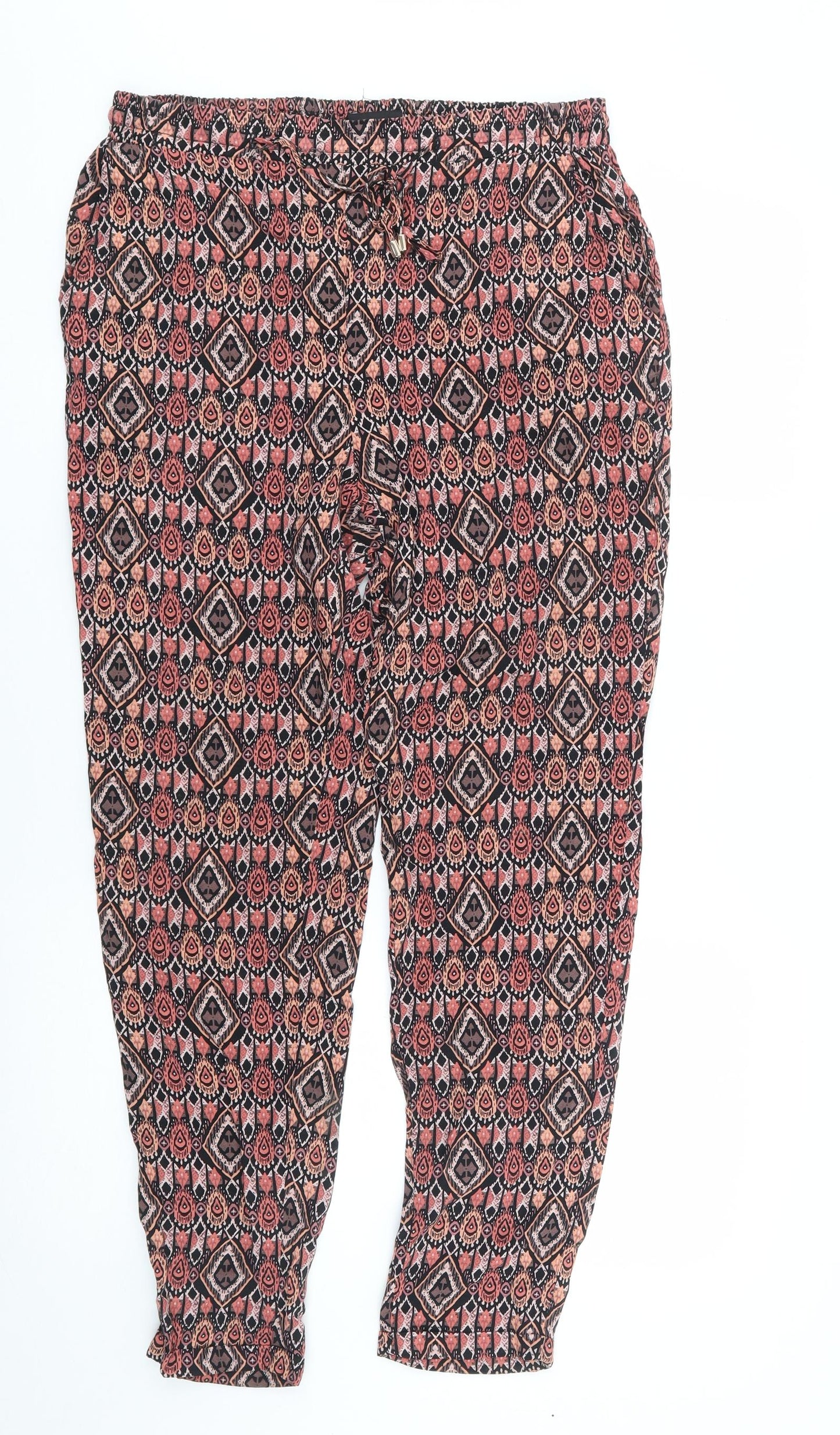 Primark Womens Multicoloured Geometric Polyester Chino Trousers Size 12 L27 in Regular Drawstring