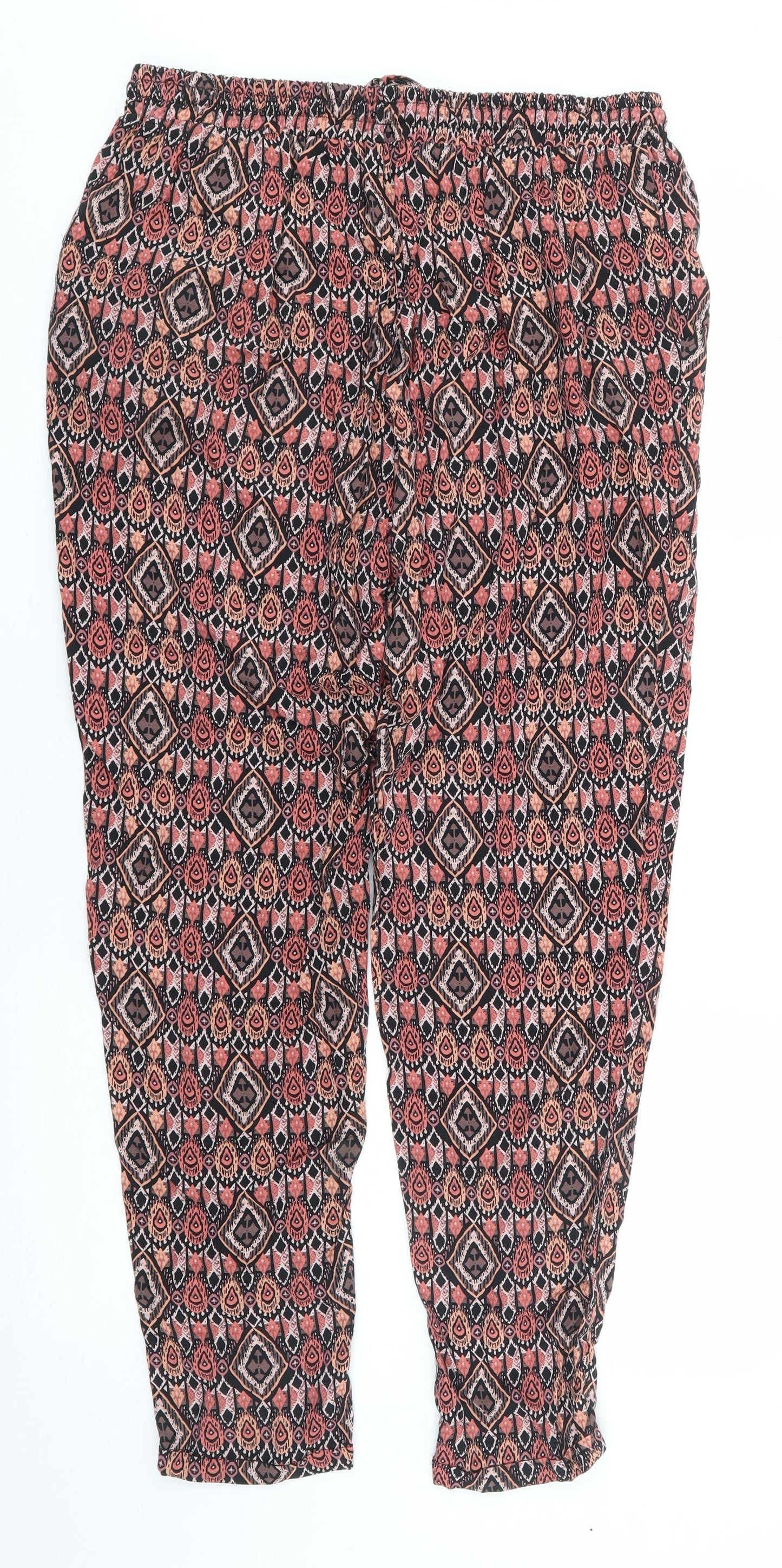 Primark Womens Multicoloured Geometric Polyester Chino Trousers Size 12 L27 in Regular Drawstring