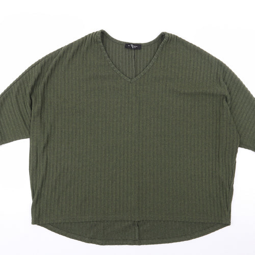 New Look Womens Green  Polyester Jersey T-Shirt Size S V-Neck