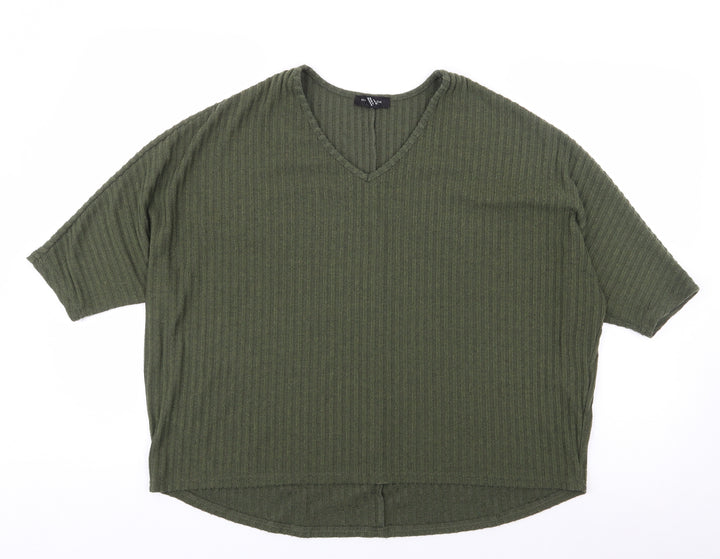 New Look Womens Green  Polyester Jersey T-Shirt Size S V-Neck