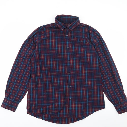 Dunnes Mens Multicoloured Plaid Cotton  Button-Up Size L Collared Button