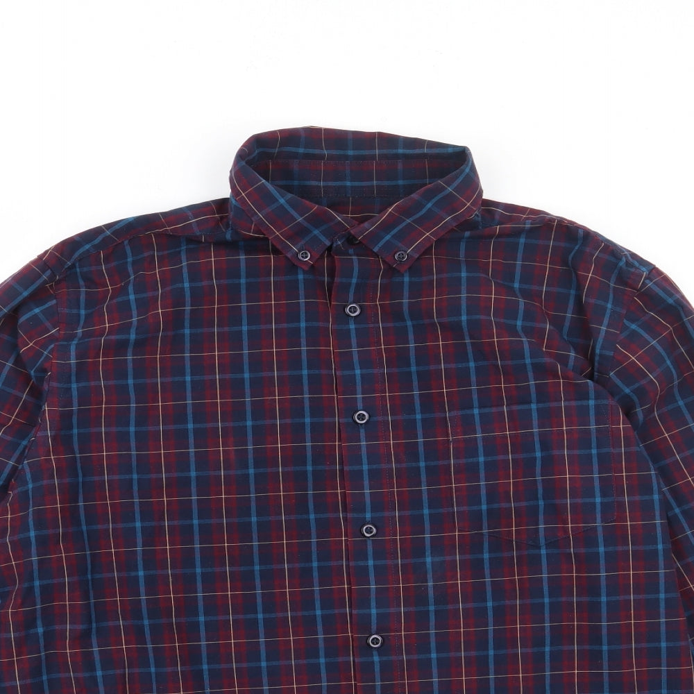 Dunnes Mens Multicoloured Plaid Cotton  Button-Up Size L Collared Button