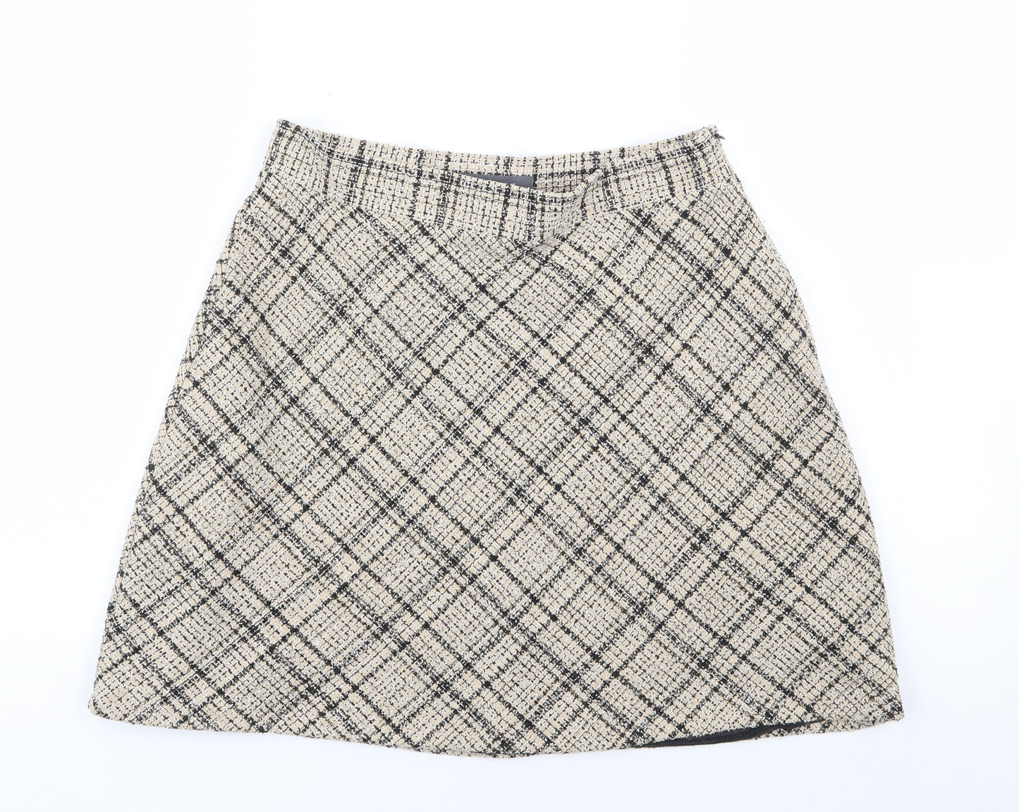 Primark Womens Beige Plaid Polyester A-Line Skirt Size 12   Zip