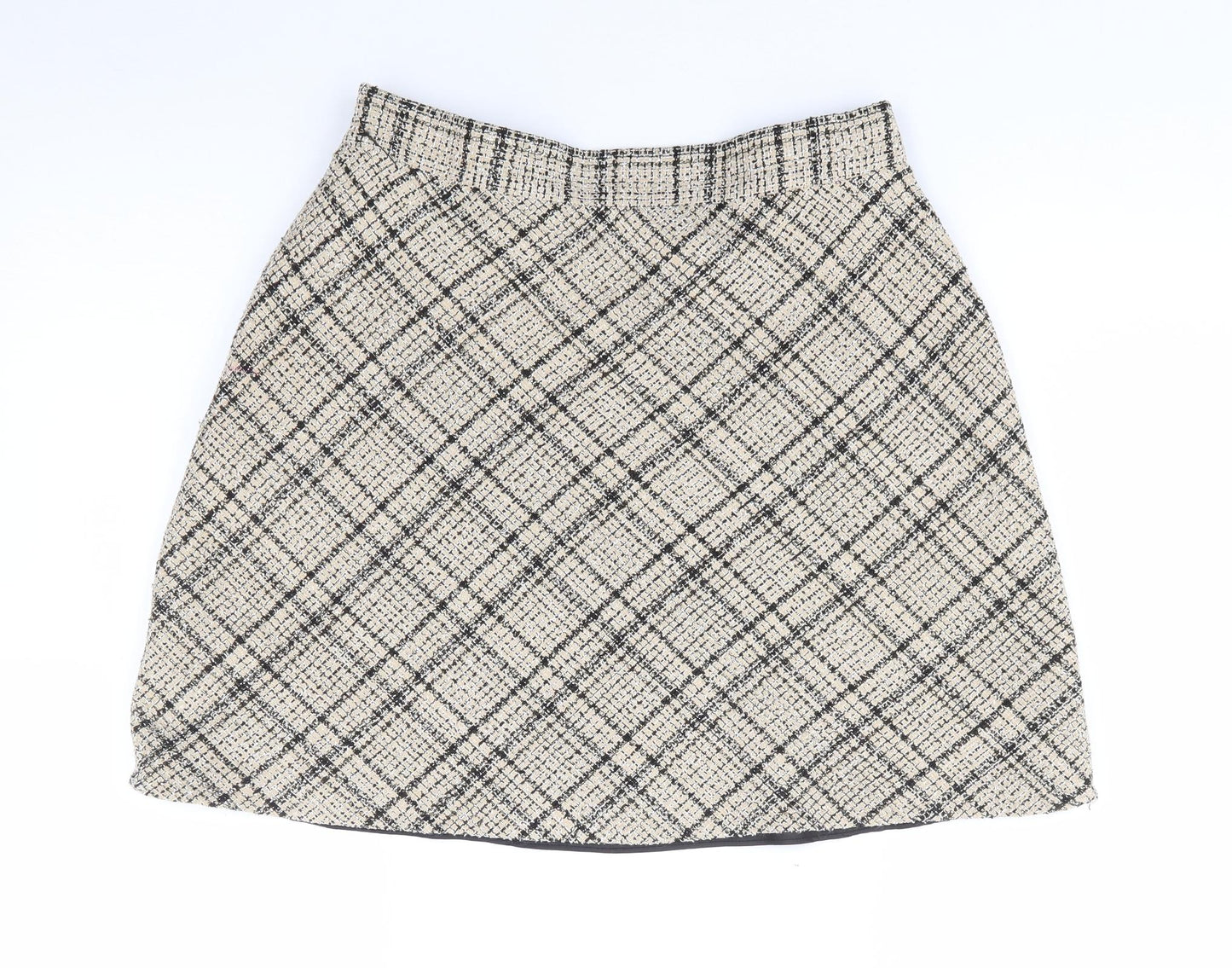 Primark Womens Beige Plaid Polyester A-Line Skirt Size 12   Zip