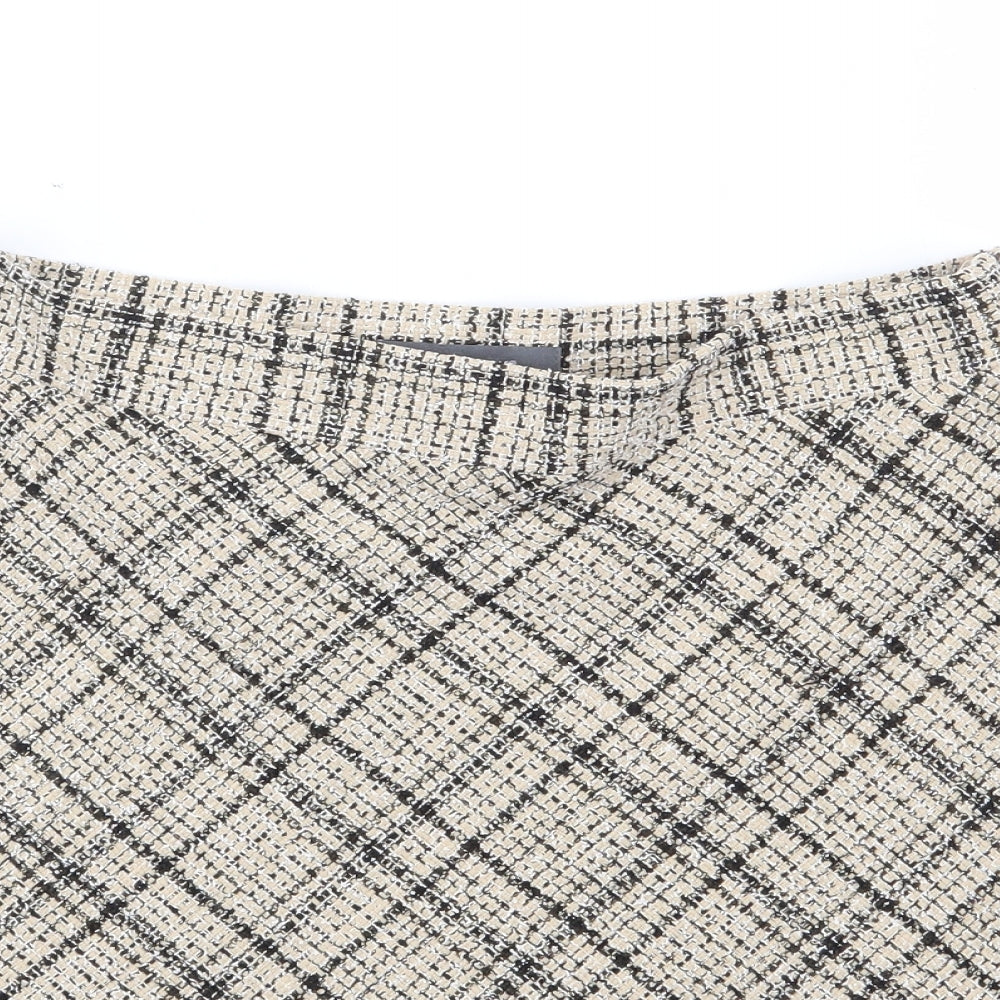 Primark Womens Beige Plaid Polyester A-Line Skirt Size 12   Zip