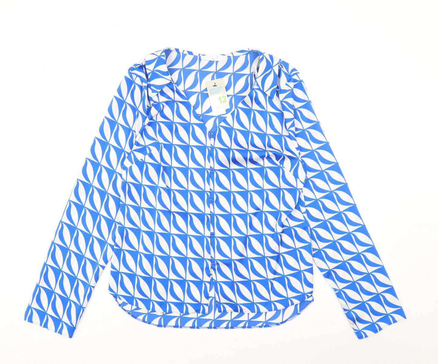 Primark Womens  Geometric Polyester Jersey Button-Up Size 12 Collared