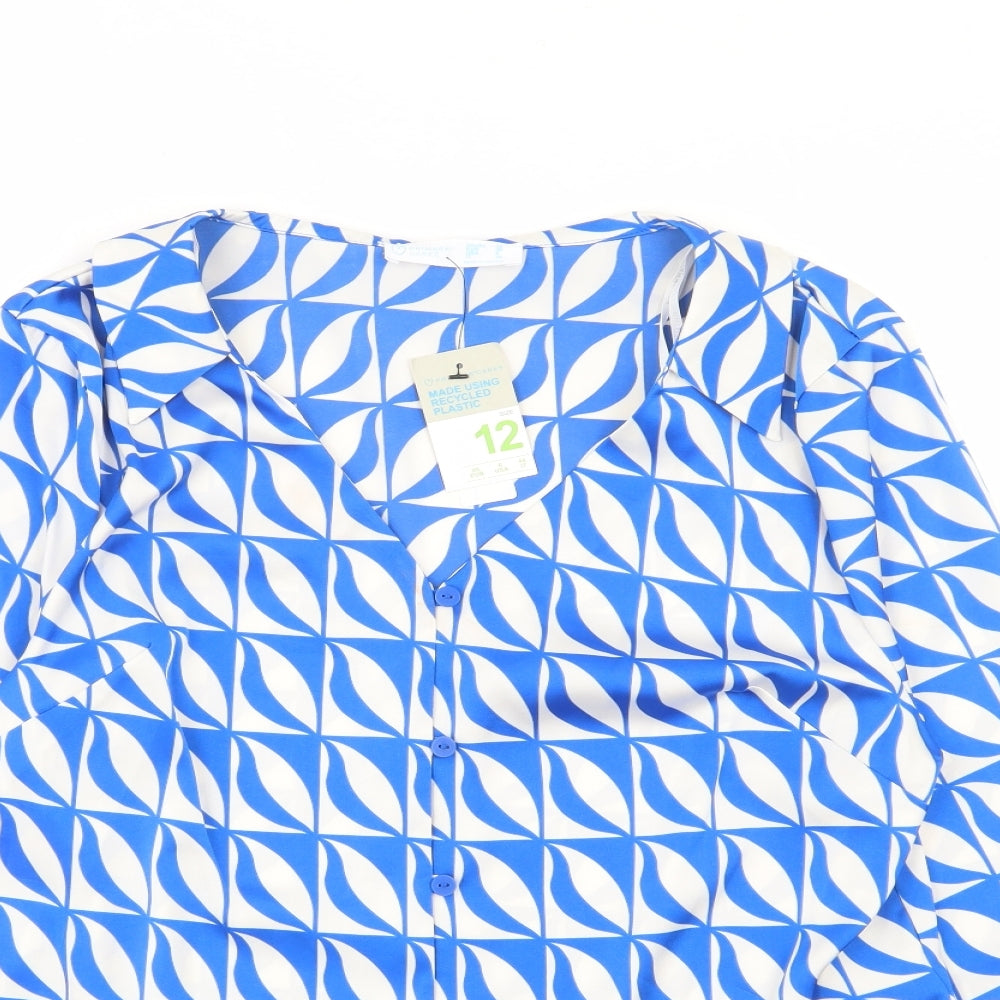 Primark Womens  Geometric Polyester Jersey Button-Up Size 12 Collared