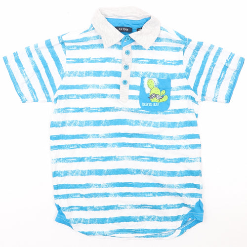 Blue Seven Boys Black Striped 100% Cotton Jersey Polo Size 8 Years Collared Pullover