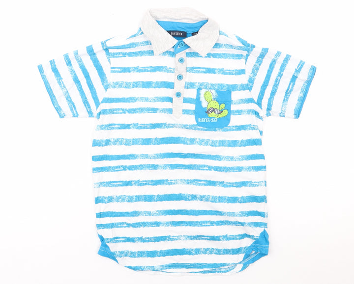 Blue Seven Boys Black Striped 100% Cotton Jersey Polo Size 8 Years Collared Pullover