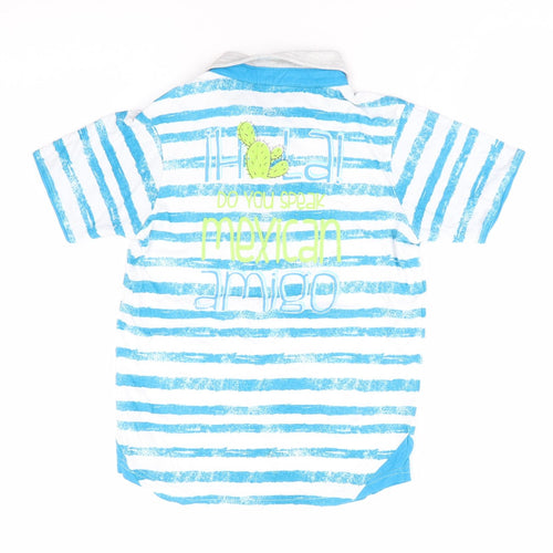 Blue Seven Boys Black Striped 100% Cotton Jersey Polo Size 8 Years Collared Pullover