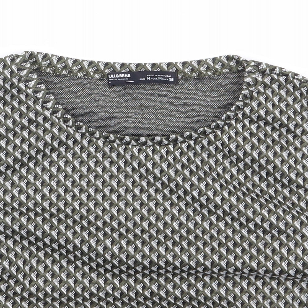 Pull & Bear Womens Green Geometric Polyester Cropped Tank Size M Crew Neck - Cut Out Sides