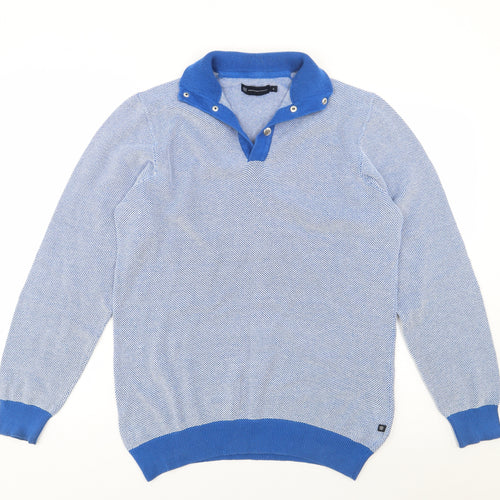 Giovanni Galli Mens Blue Collared  Cotton Pullover Jumper Size L