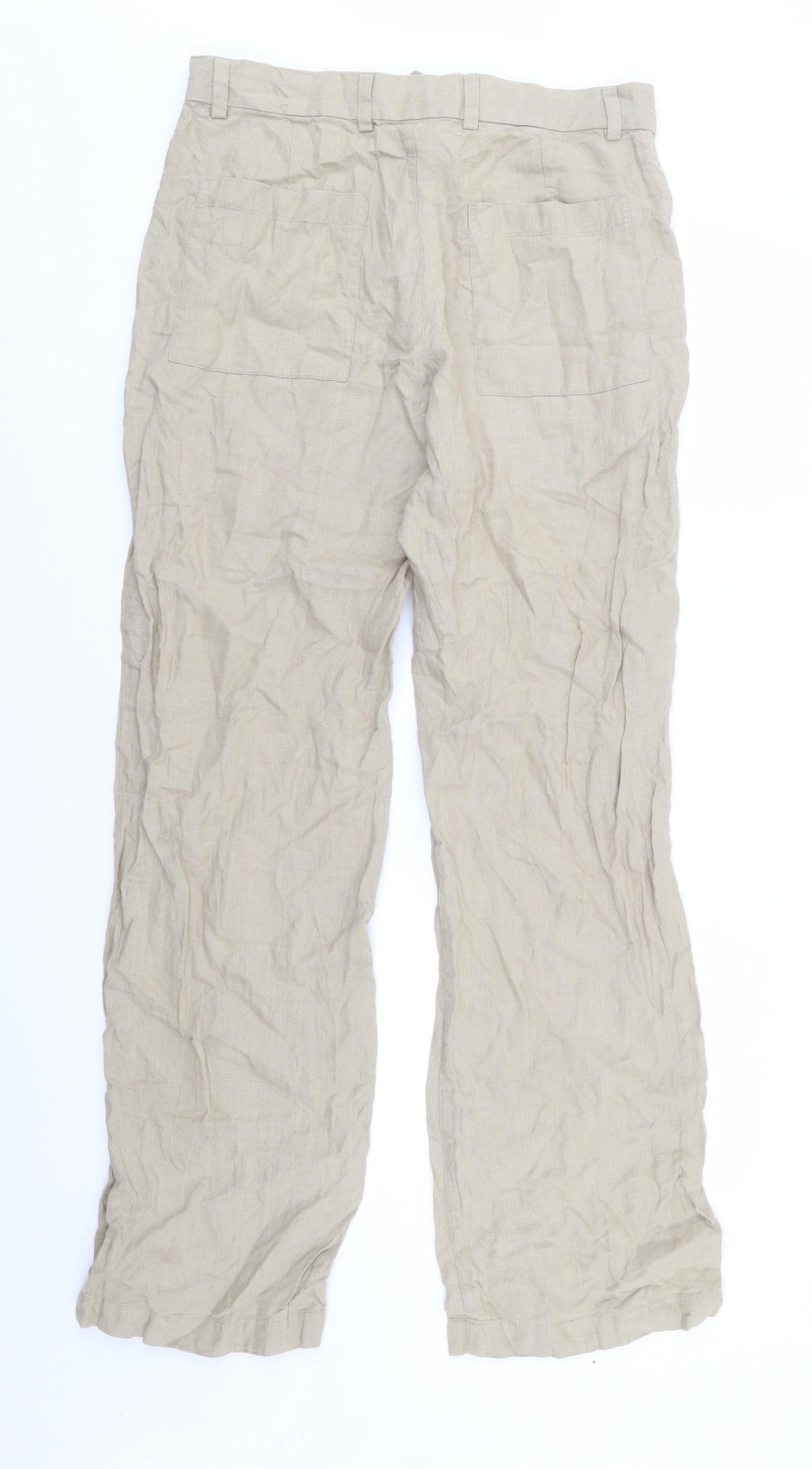 NEXT Mens Beige  Linen Chino Trousers Size 32 L31 in Regular Zip