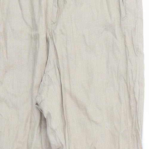 NEXT Mens Beige  Linen Chino Trousers Size 32 L31 in Regular Zip