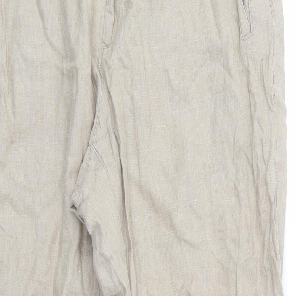 NEXT Mens Beige  Linen Chino Trousers Size 32 L31 in Regular Zip