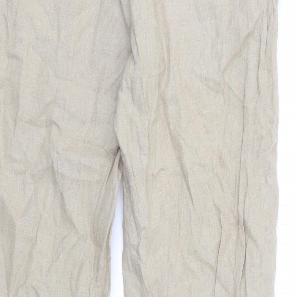 NEXT Mens Beige  Linen Chino Trousers Size 32 L31 in Regular Zip