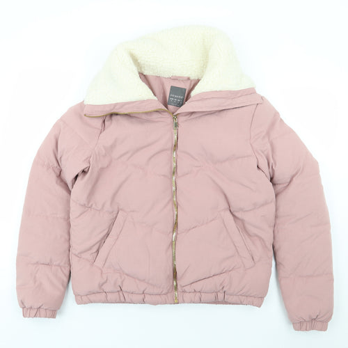 Primark Womens Pink   Bomber Jacket Coat Size 12  Zip - Fur Lined