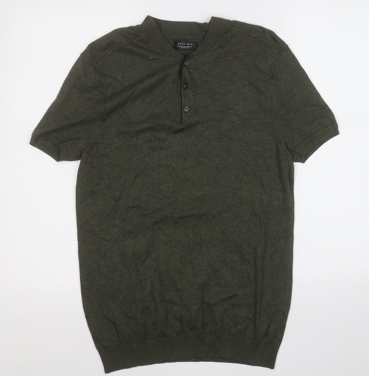 Zara Mens Green  Acrylic  Polo Size M Round Neck