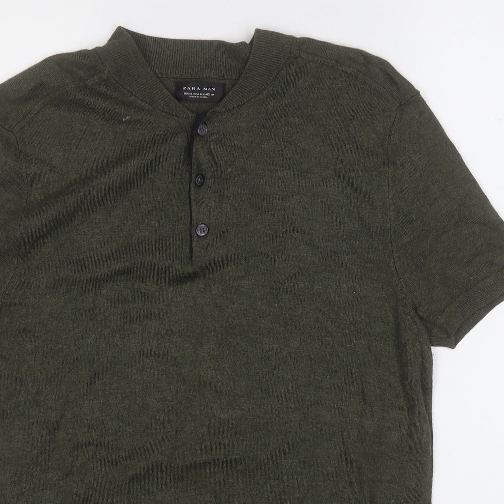 Zara Mens Green  Acrylic  Polo Size M Round Neck