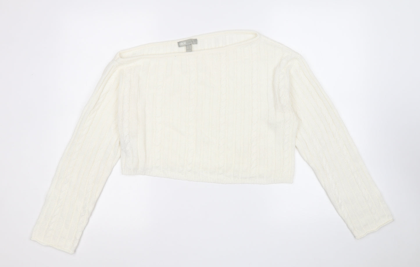 ASOS Womens White Round Neck  Acrylic Pullover Jumper Size 12