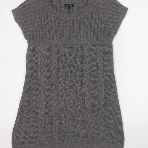 Amisu Womens Grey  Acrylic A-Line  Size S  Round Neck