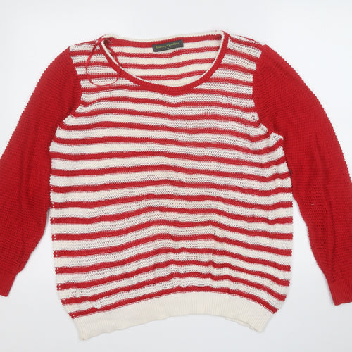 Blooming Marvellous Womens Red Round Neck Striped Cotton Pullover Jumper Size 16
