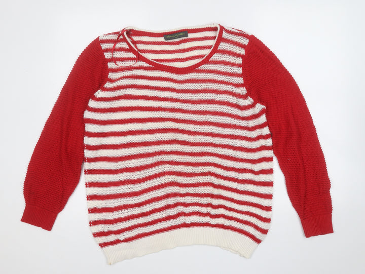 Blooming Marvellous Womens Red Round Neck Striped Cotton Pullover Jumper Size 16