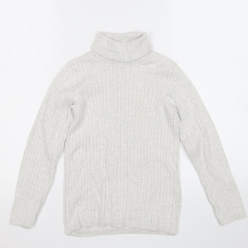 George Girls Grey Roll Neck  Cotton Pullover Jumper Size 10 Years