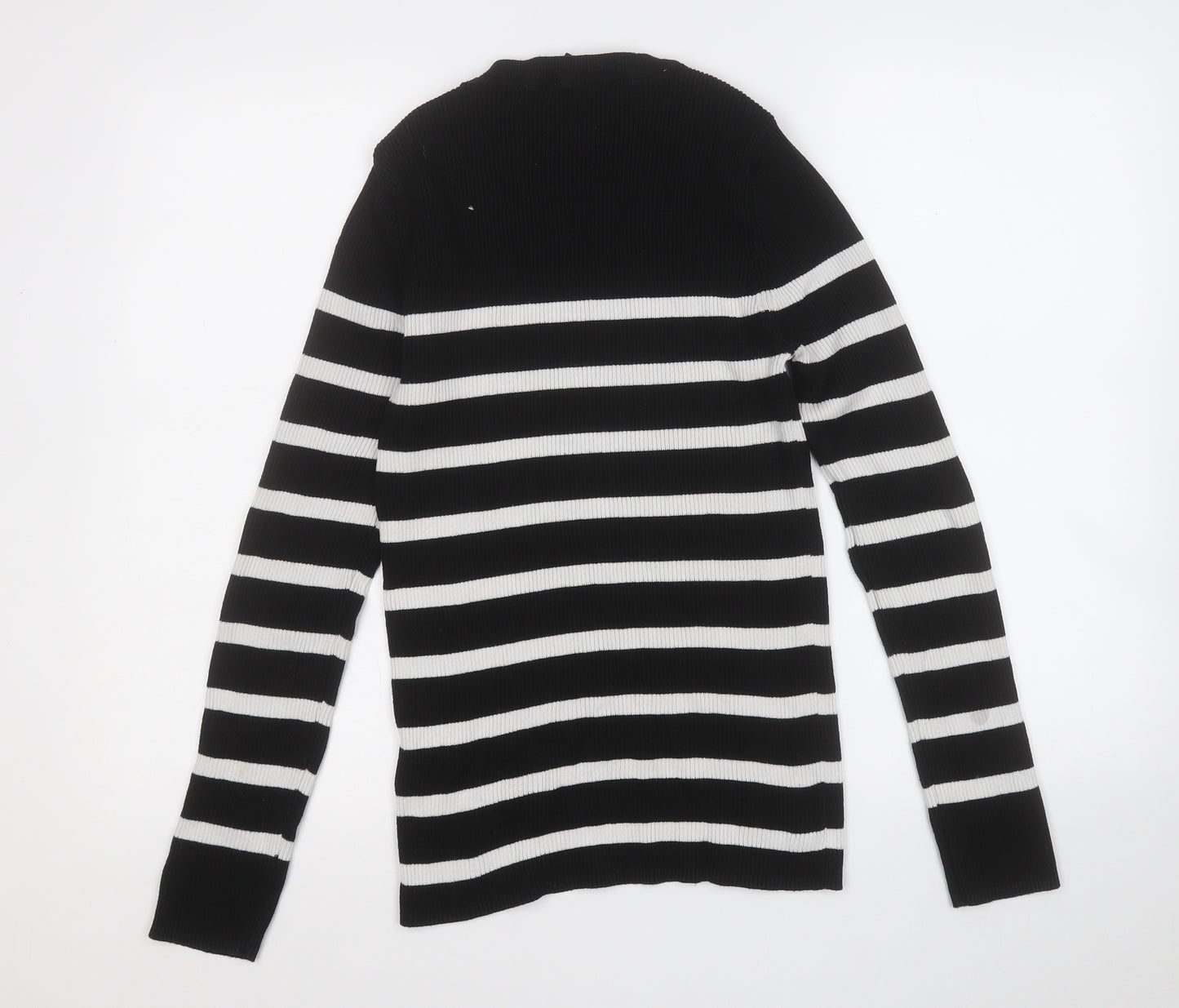 New Look Womens Black Round Neck Striped Acrylic Pullover Jumper Size 14