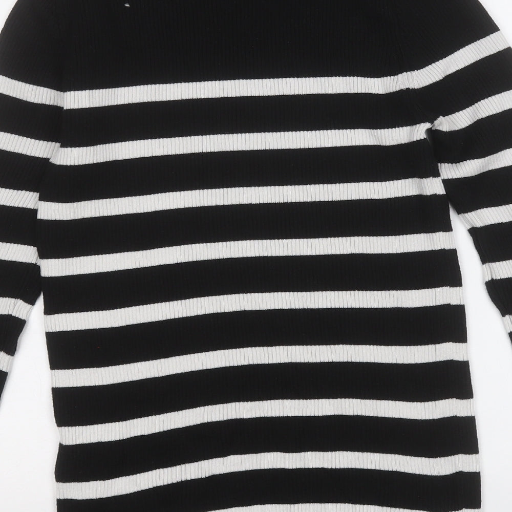 New Look Womens Black Round Neck Striped Acrylic Pullover Jumper Size 14